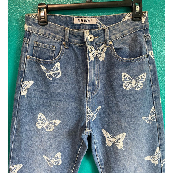 Blue Savvy Butterfly Print Mom Jeans Women's 5/27 - Picture 2 of 7